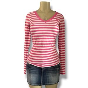 Pink and White Striped Women's Top